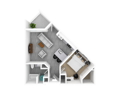 Floor plan for 1 bed, 1 bath, 744 sqft
